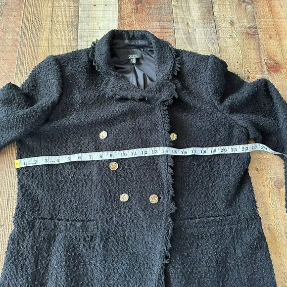 Dennis by Dennis Basso Black Tweed Fringe Button Coat Jacket - Picture 2 of 6